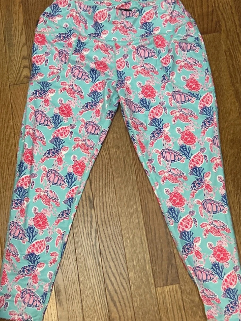 Simply Southern Aqua Leggings with Pink & Navy Sea Turtle Print